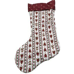 handmade Christmas stocking bear snowflake heart tree design red green 15" READ